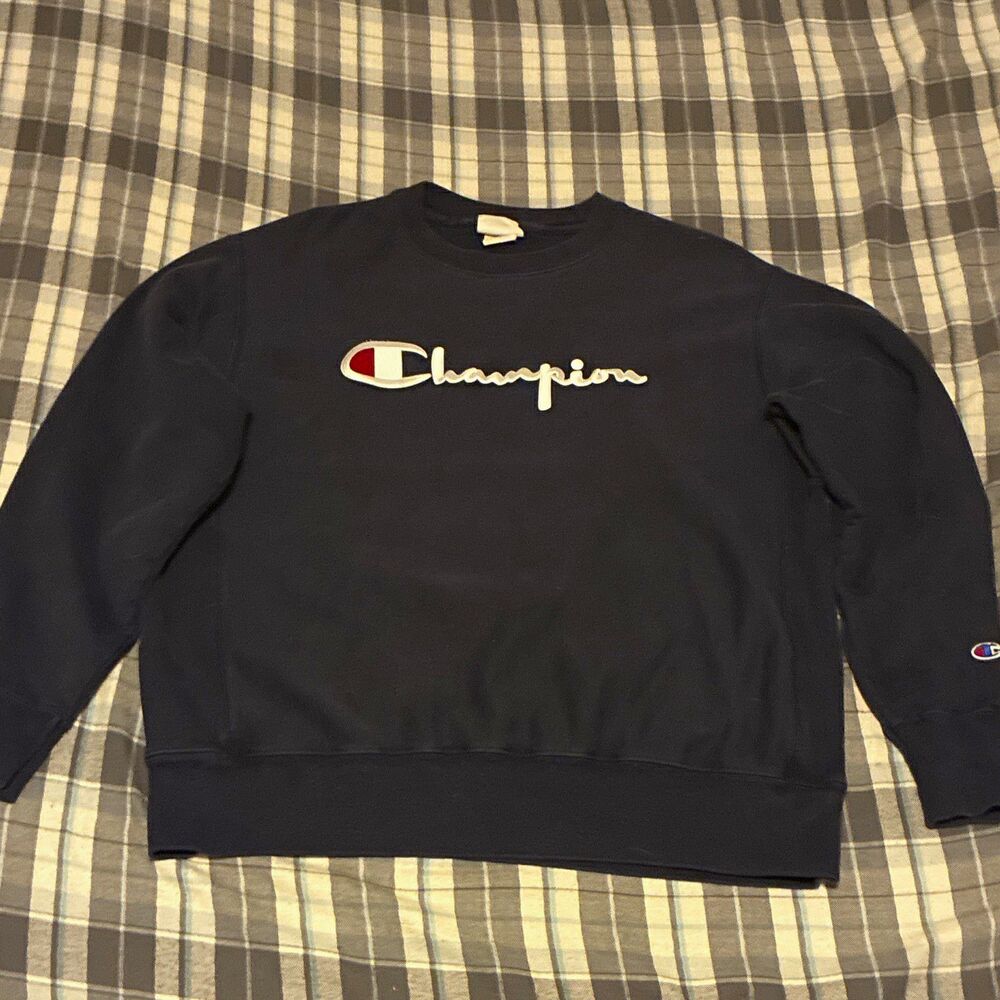Vintage Champion Reverse Weave Men's Navy Crew Neck Solid Pullover Sweatshirt L
